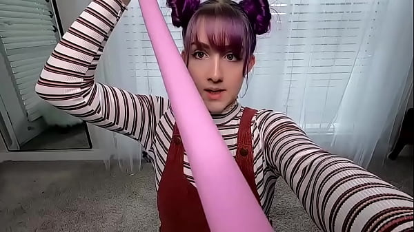 Awesome girl deep throating a long dildo